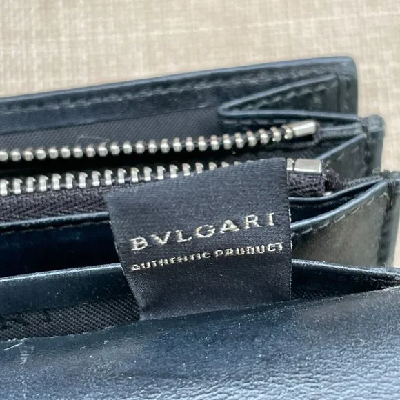 BVLGARI Clutch Bag Black Canvas Leather Long Bifold Wallet Authentic BVLGARI - Picture 10 of 12